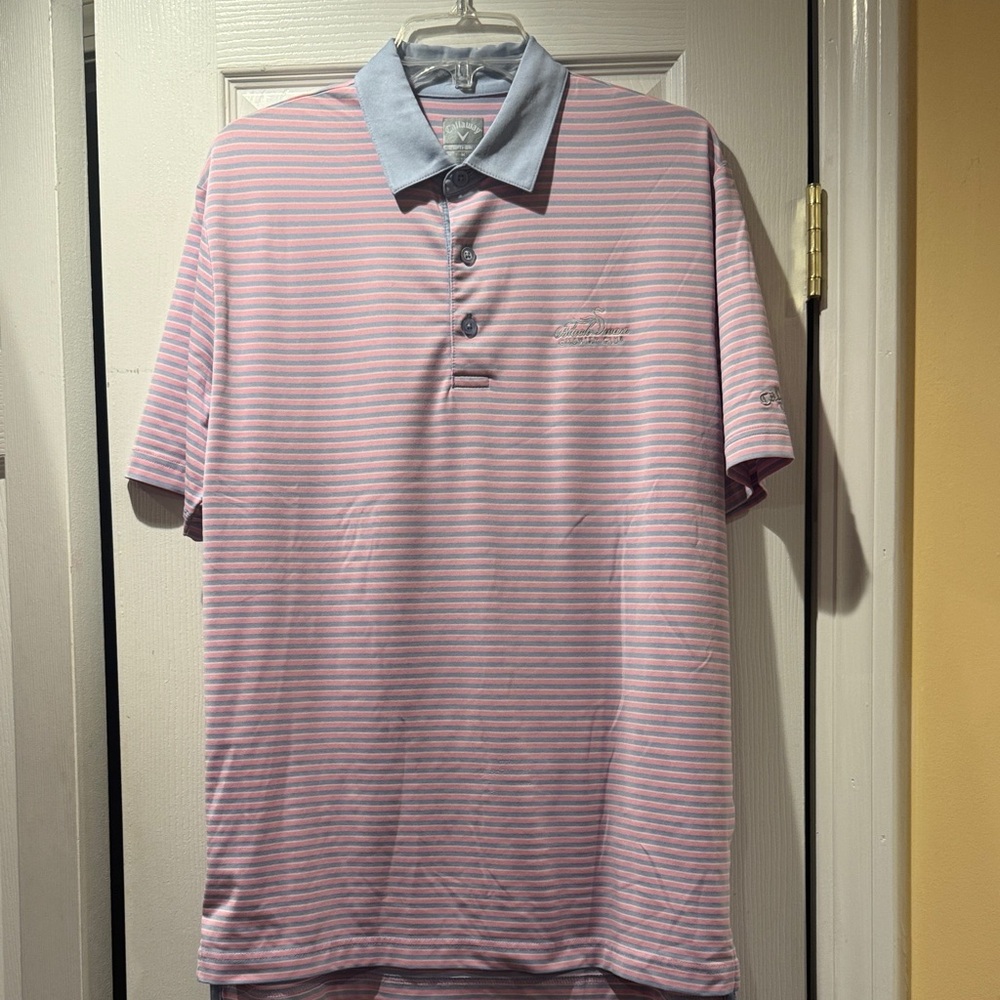 Callaway Pink Striped Polo with Light Blue Collar
